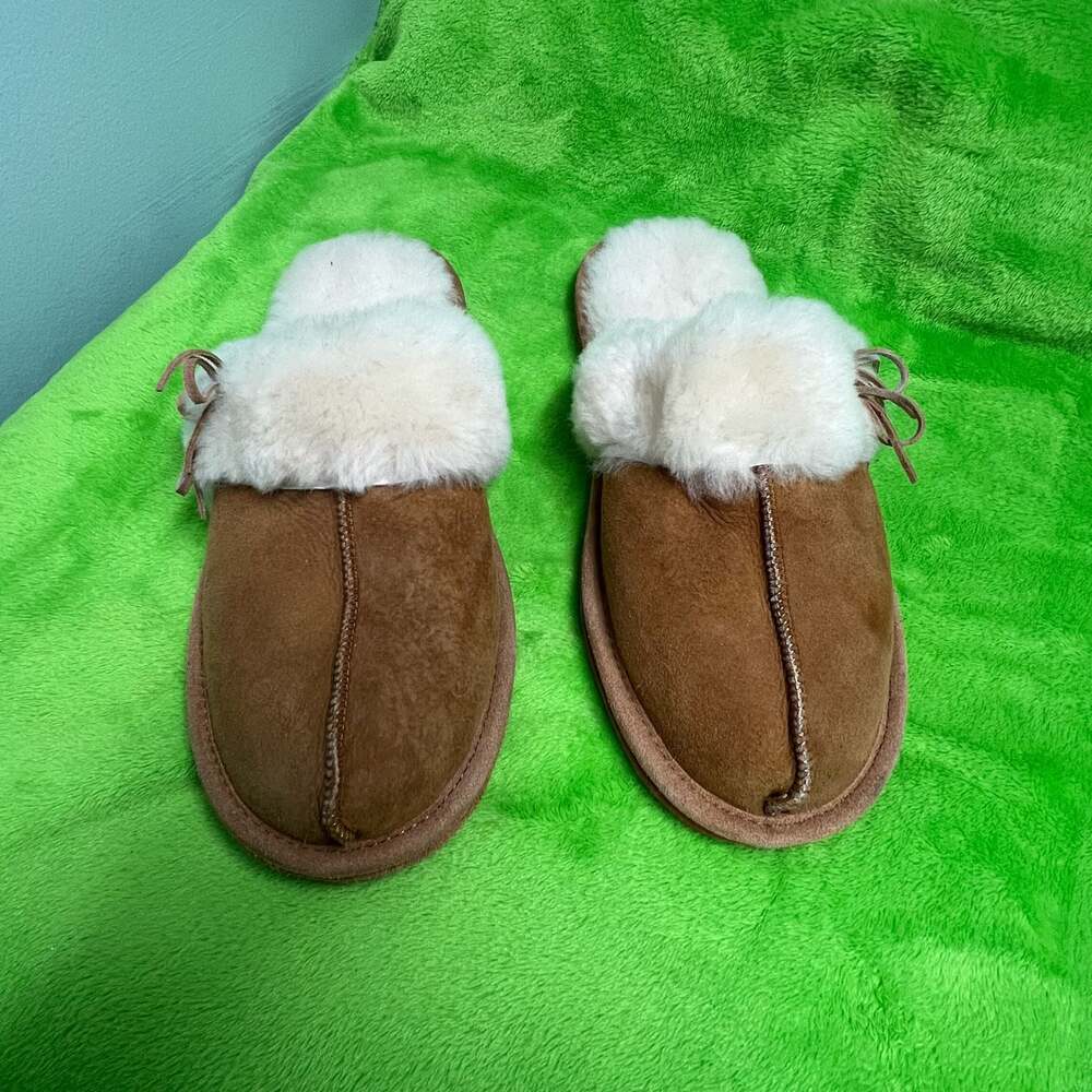 J.Crew Women's Genuine Shearling Scuff Slippers Chestnut Brown Size 9